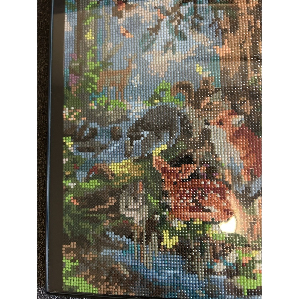 Beaded Diamond Painting Wall Hanging 14"x11 Sweet Forest Animals Black Framed - Picture 10 of 10